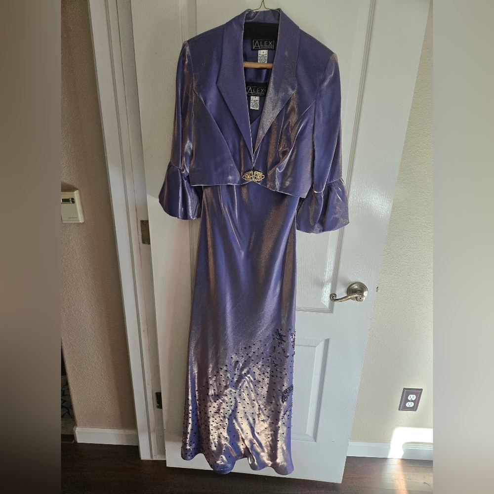 Alex Evenings Formal Long Dress with Cropped Jacket with Brooch Clasp